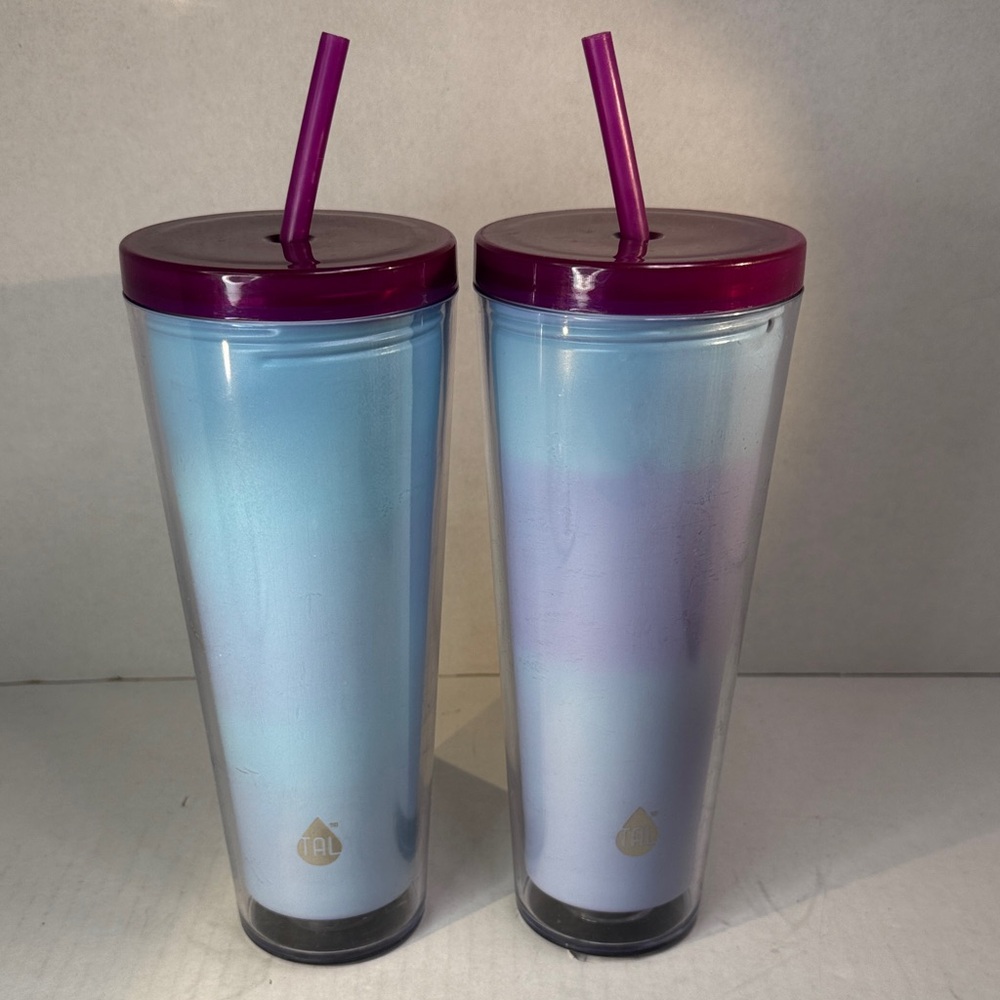 Pair of Tal 24-oz Color Changing Axel Tumbler Tumblers, Mug w/ Straw, Purple